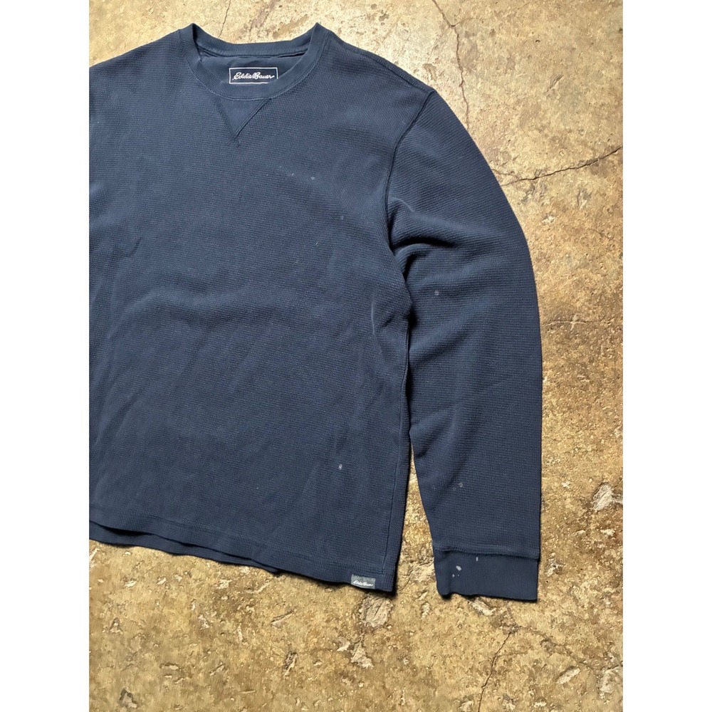 Eddie Bauer Mens Large Navy Blue Waffle Knit Thermal Long Sleeve Crew Neck Shirt - Picture 2 of 7